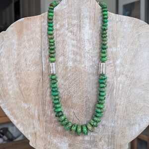 Green Turquoise Graduated Beaded Necklace with Sterling Silver Accents